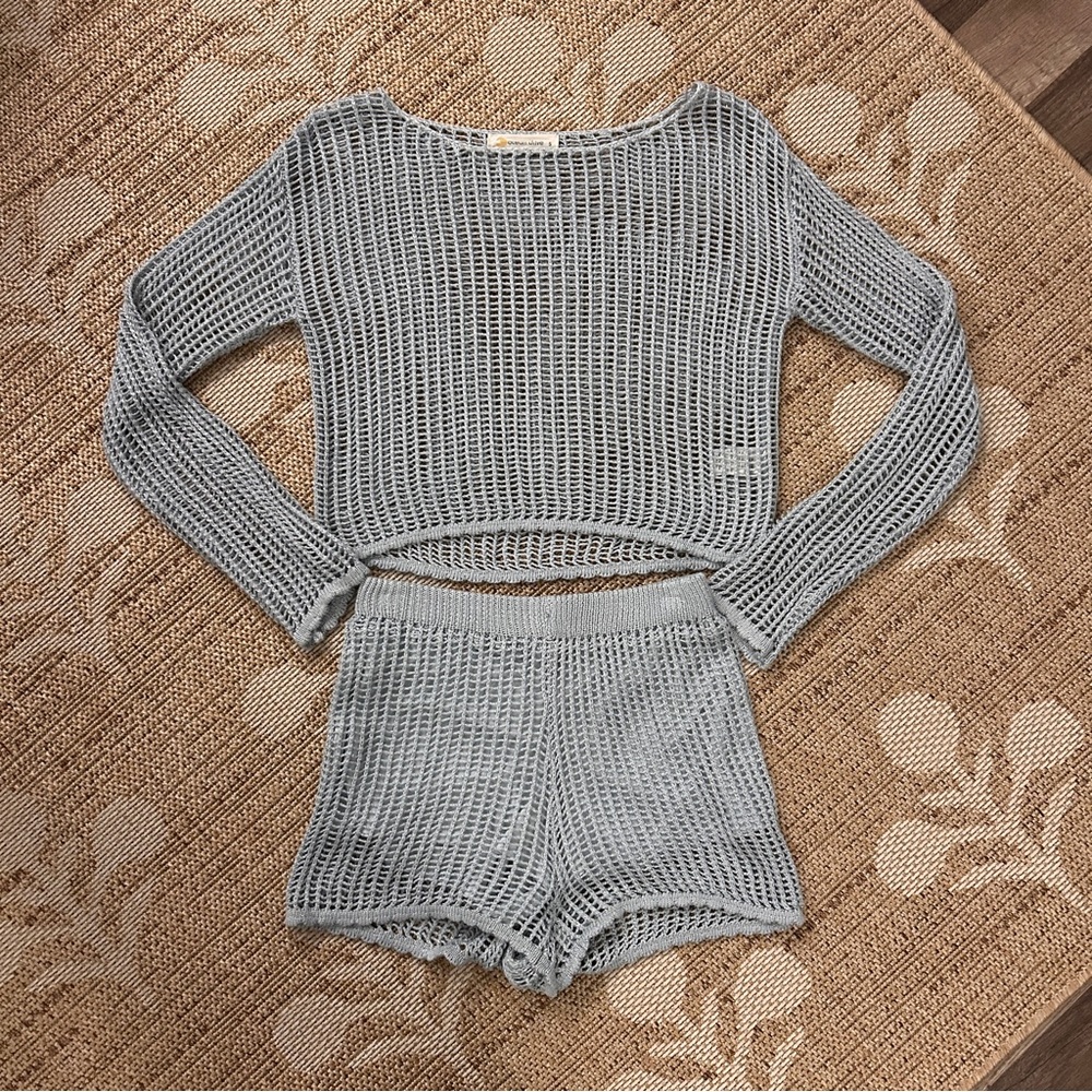 Light Blue Crochet Short Set